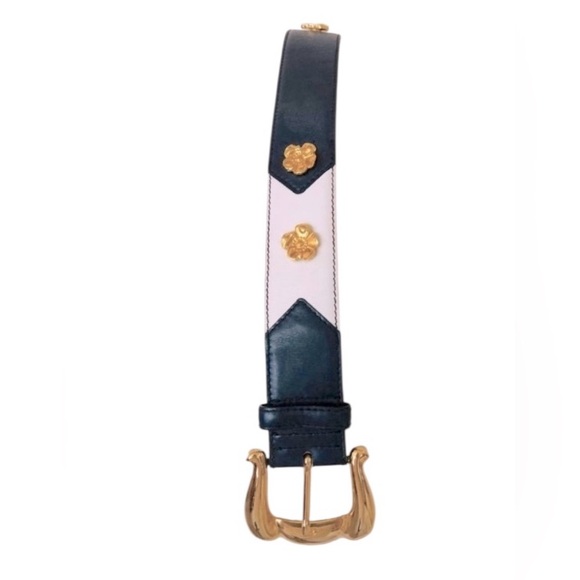 ESCADA Blue and White Belt With Gold Metal Accents Size 34 MADE IN GERMANY 32” L main image 6